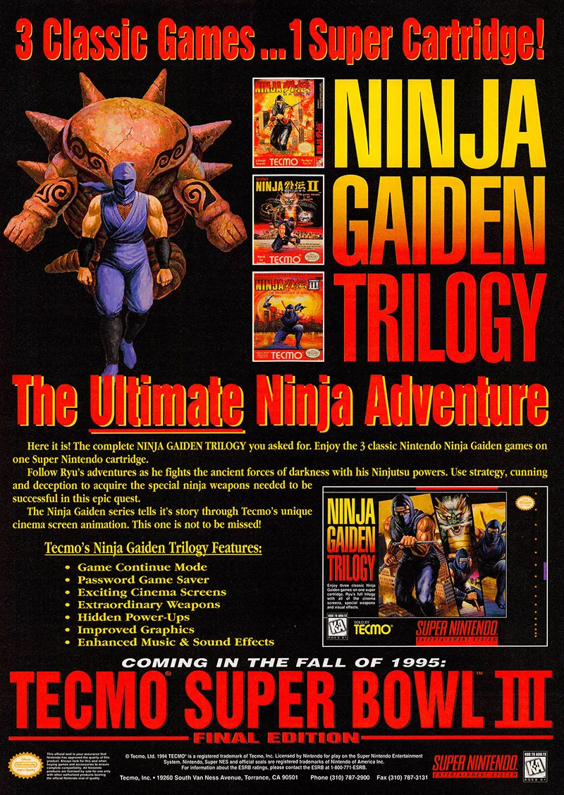 Anuncio de revista gringa del Ninja Gaiden Trilogy