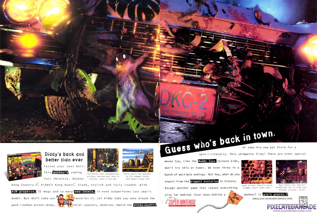 Anuncio de revista gringa de Donkey Kong Country 2: Diddy's Kong Quest
