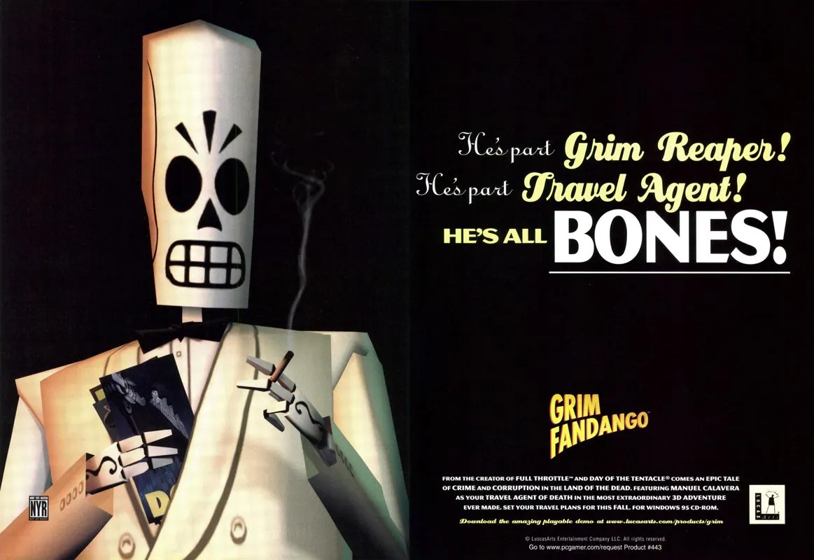 Anuncio de revista gringa a dos páginas de Grim Fandango
