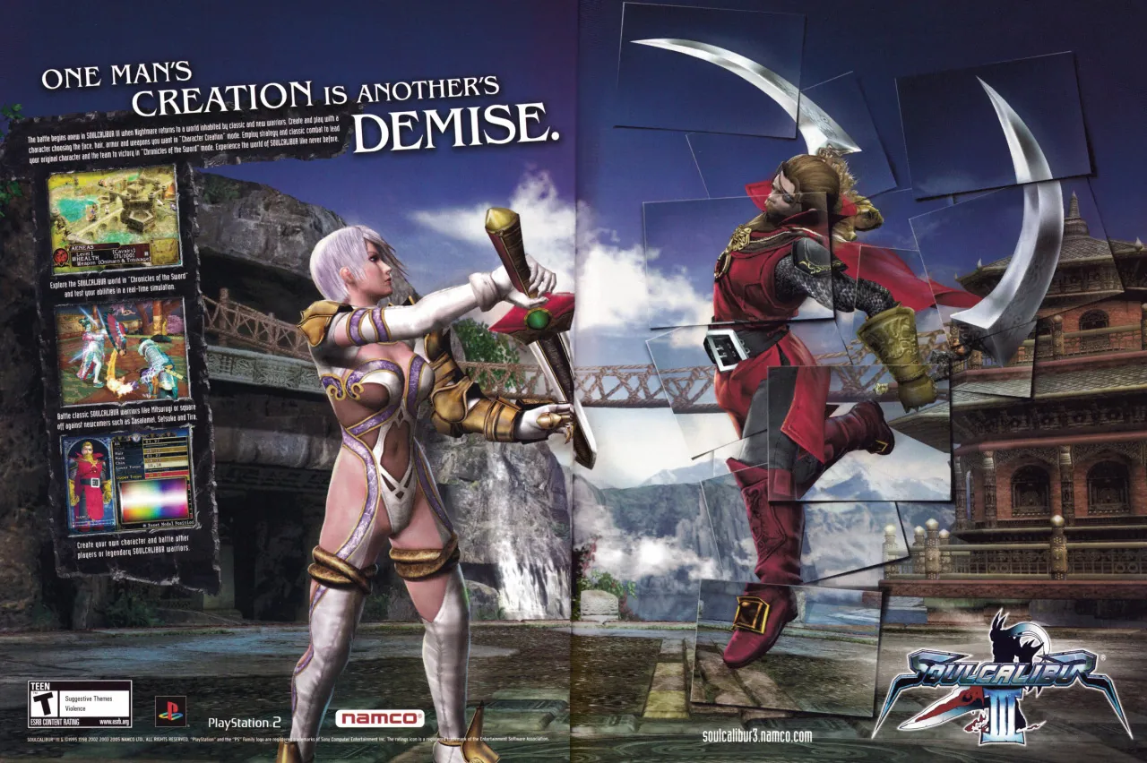 Anuncio a dos páginas de SoulCalibur III para después de su lanzamiento