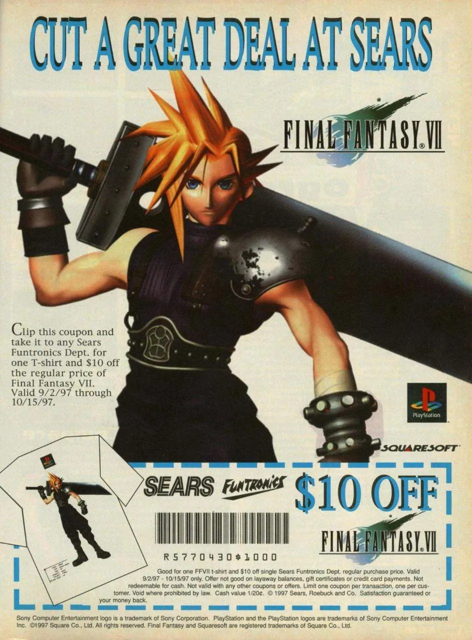 Anuncio gringo con cupón de Final Fantasy VII
