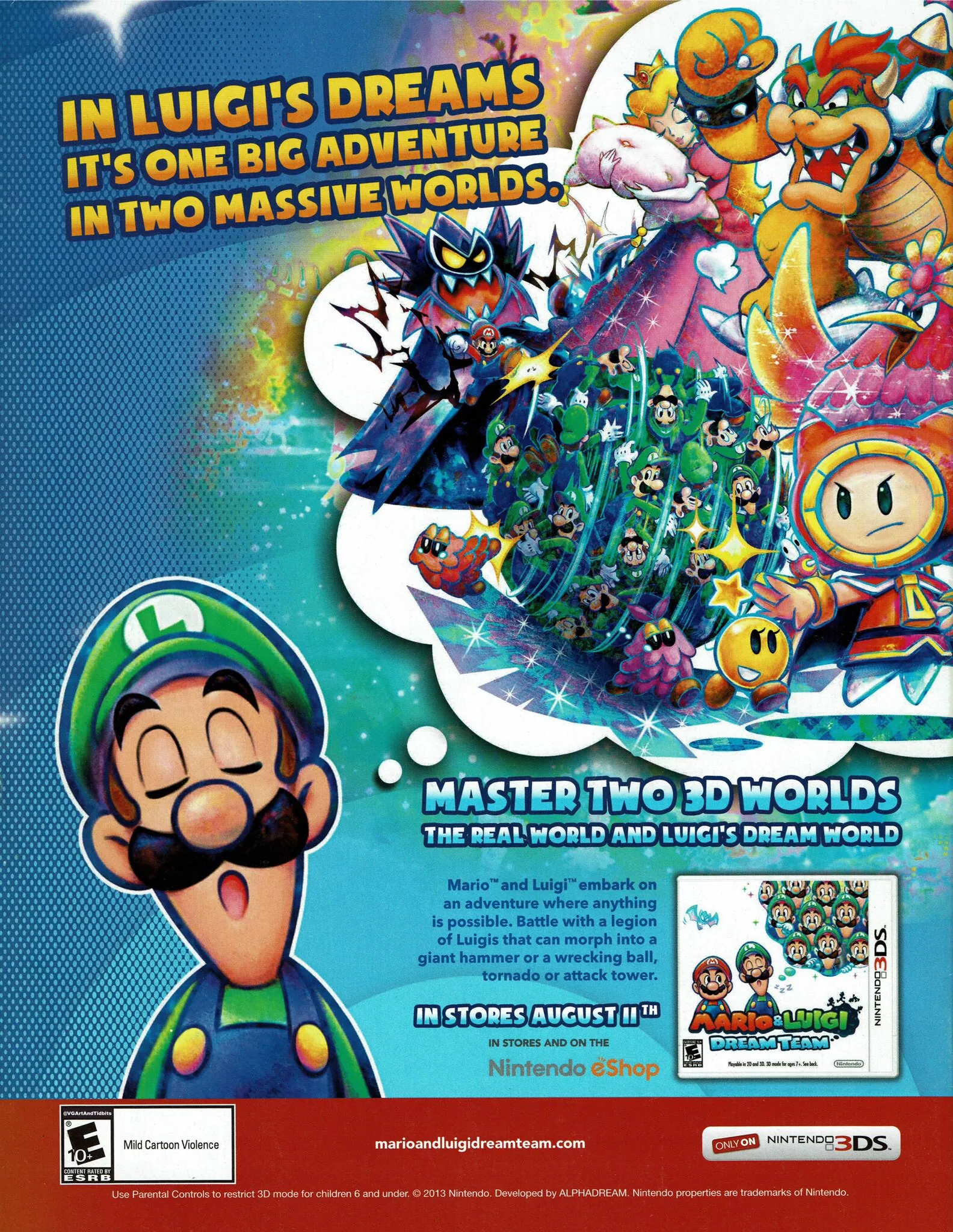 Anuncio de revista gringa del 1er Mario & Luigi con polígonod.