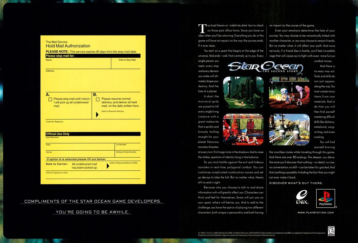 Anuncio estadounidense de revista del primer en América Star Ocean para PlayStation