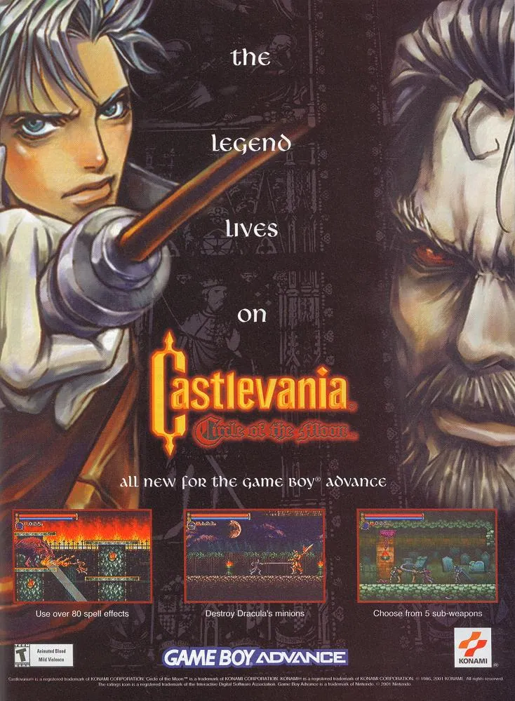 Anuncio de revista estadounidense de Castlevania: Circle of the Moon