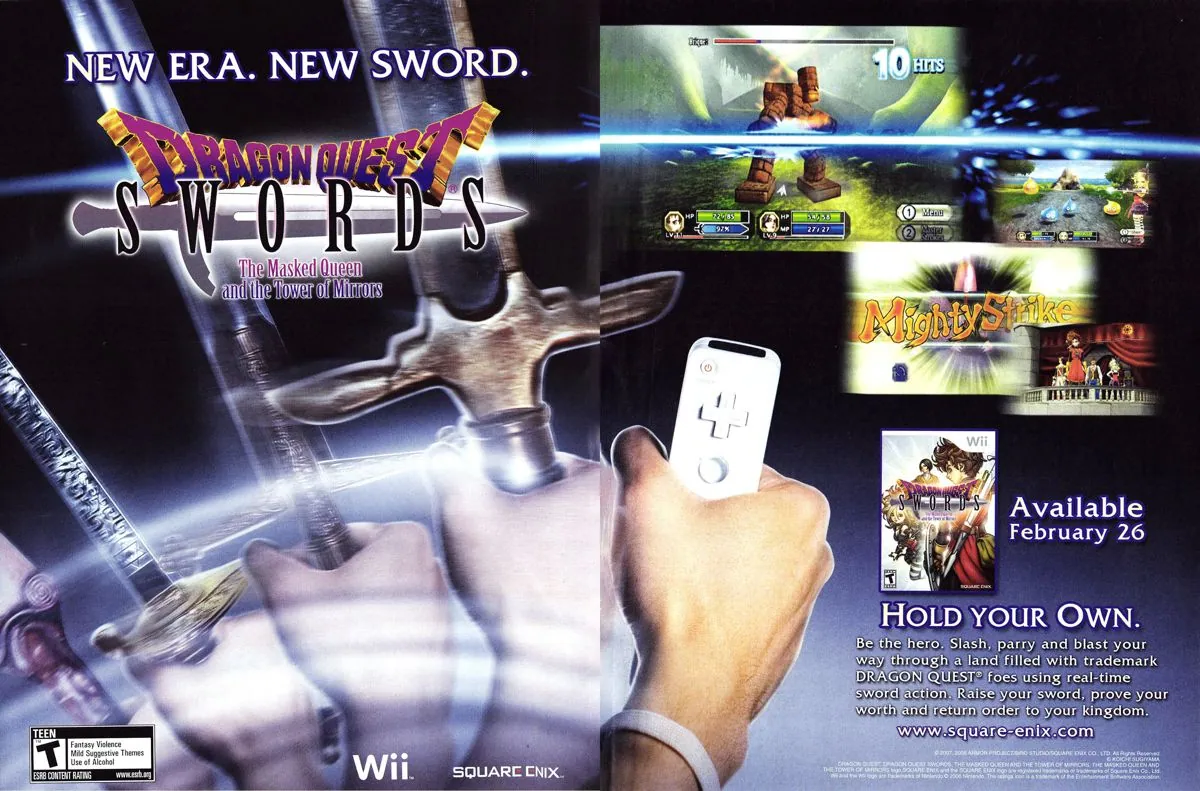 Anuncio de revista gringa de Dragon Quest Swords: The Masked Queen and the Tower of Mirror