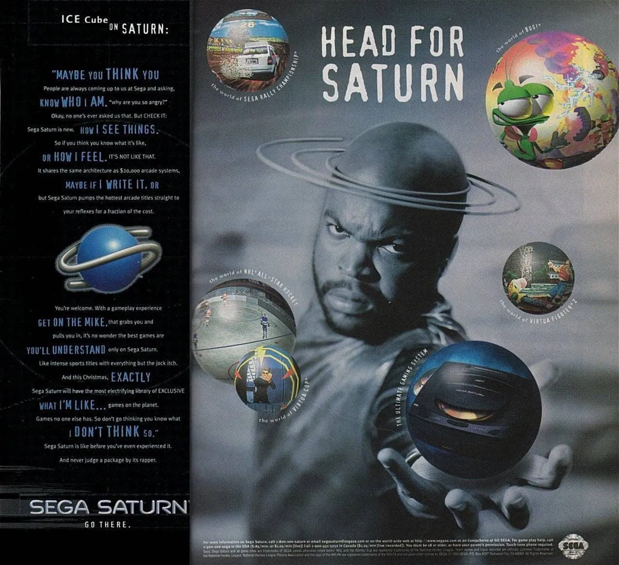 Anuncio impreso estadounidense del SEGA Saturn con Ice Cube