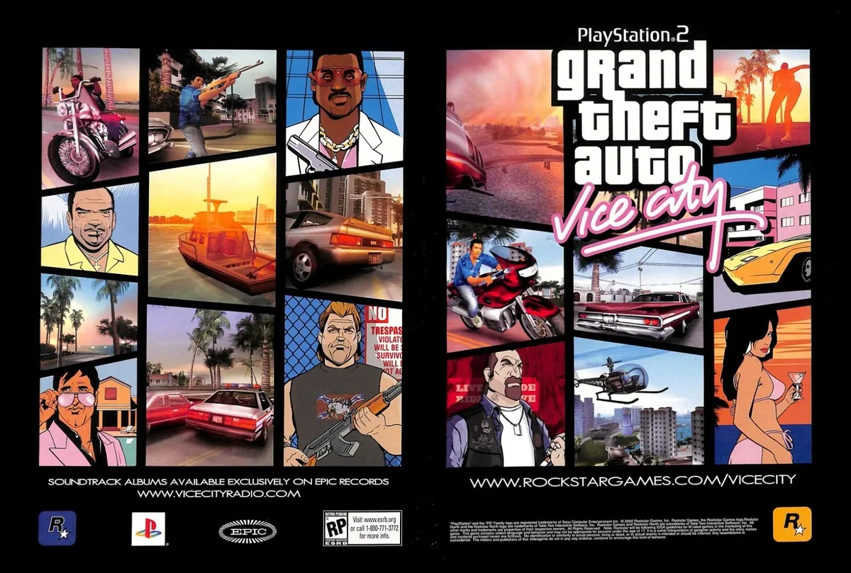 Uno de los anuncios de Grand Theft Auto: Vice City en revistas estadounidenses