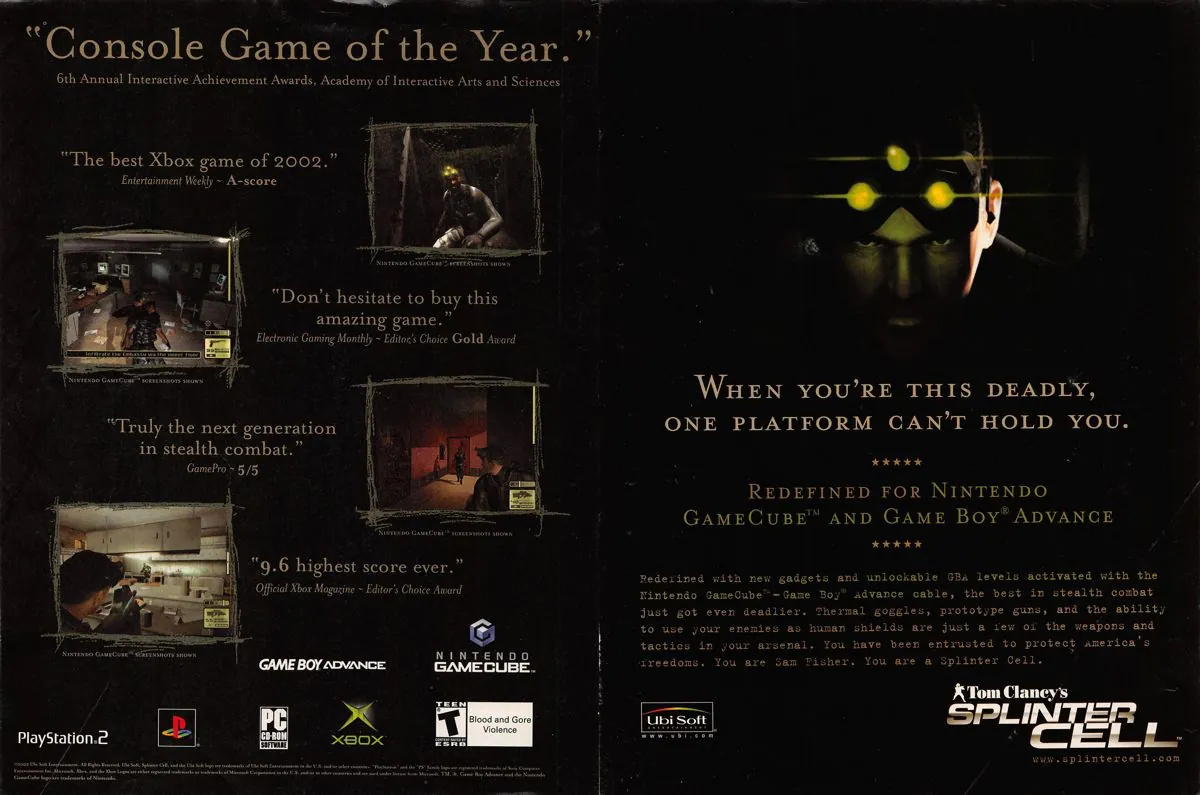 Anuncio de lanzamiento para PS2 y GCN de Tom Clancy's Splinter Cell