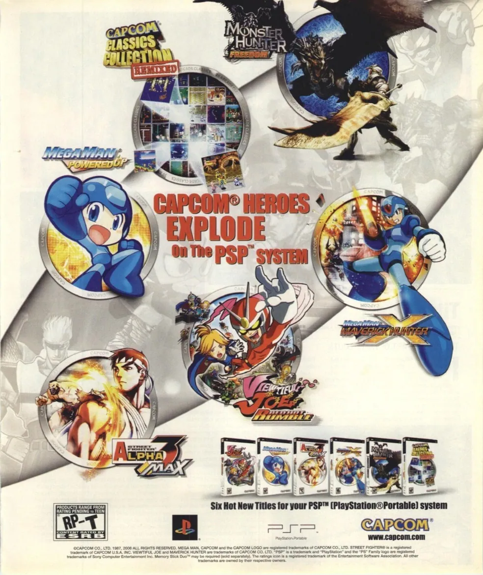Anuncio de revista gringa de Mega Man Maverick Hunter X y otros juegos