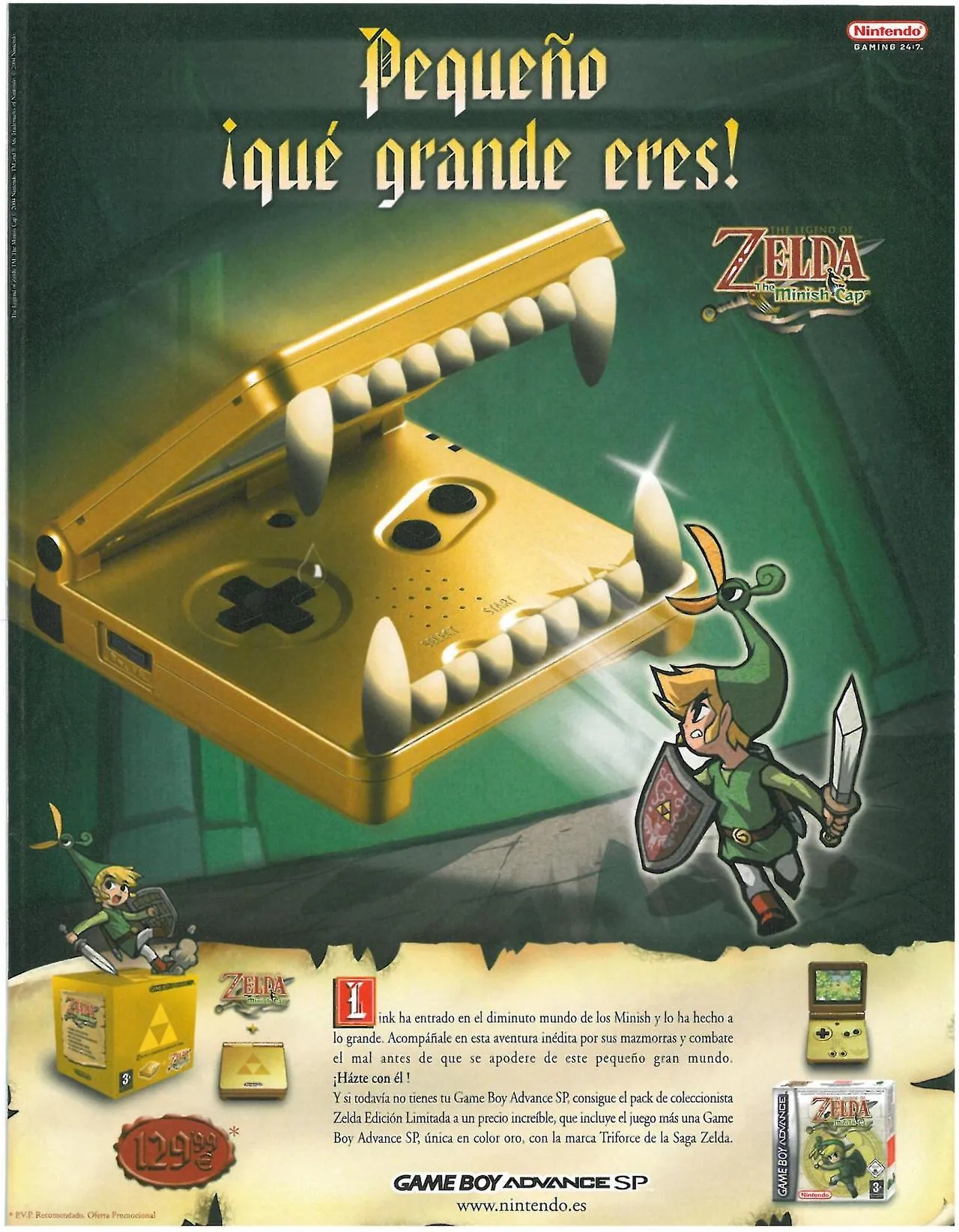 Anuncio español del GBA SP edición especial de The Legend of Zelda: The Minish Cap