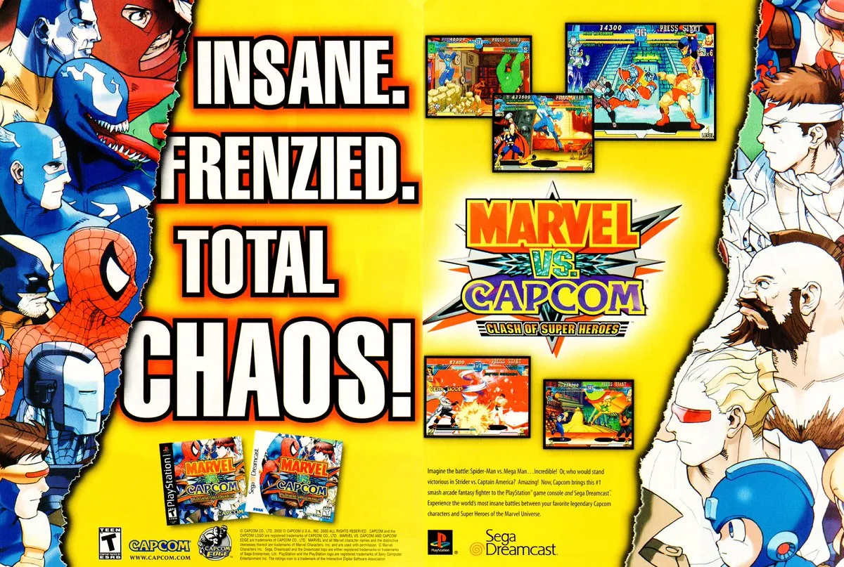 Anuncio de revista gringa de Marvel vs. Capcom: Clash of Super Heroes