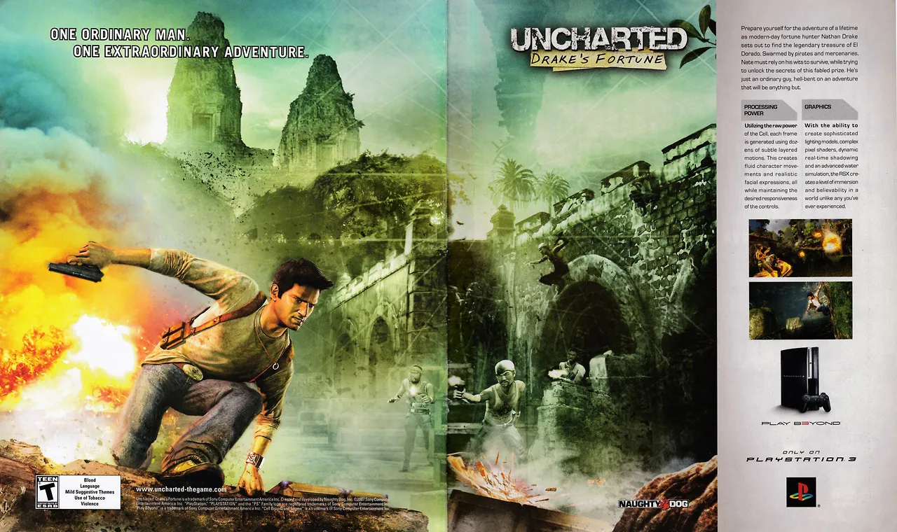 Anuncio gringo a dos páginas de Uncharted: Drake’s Fortune
