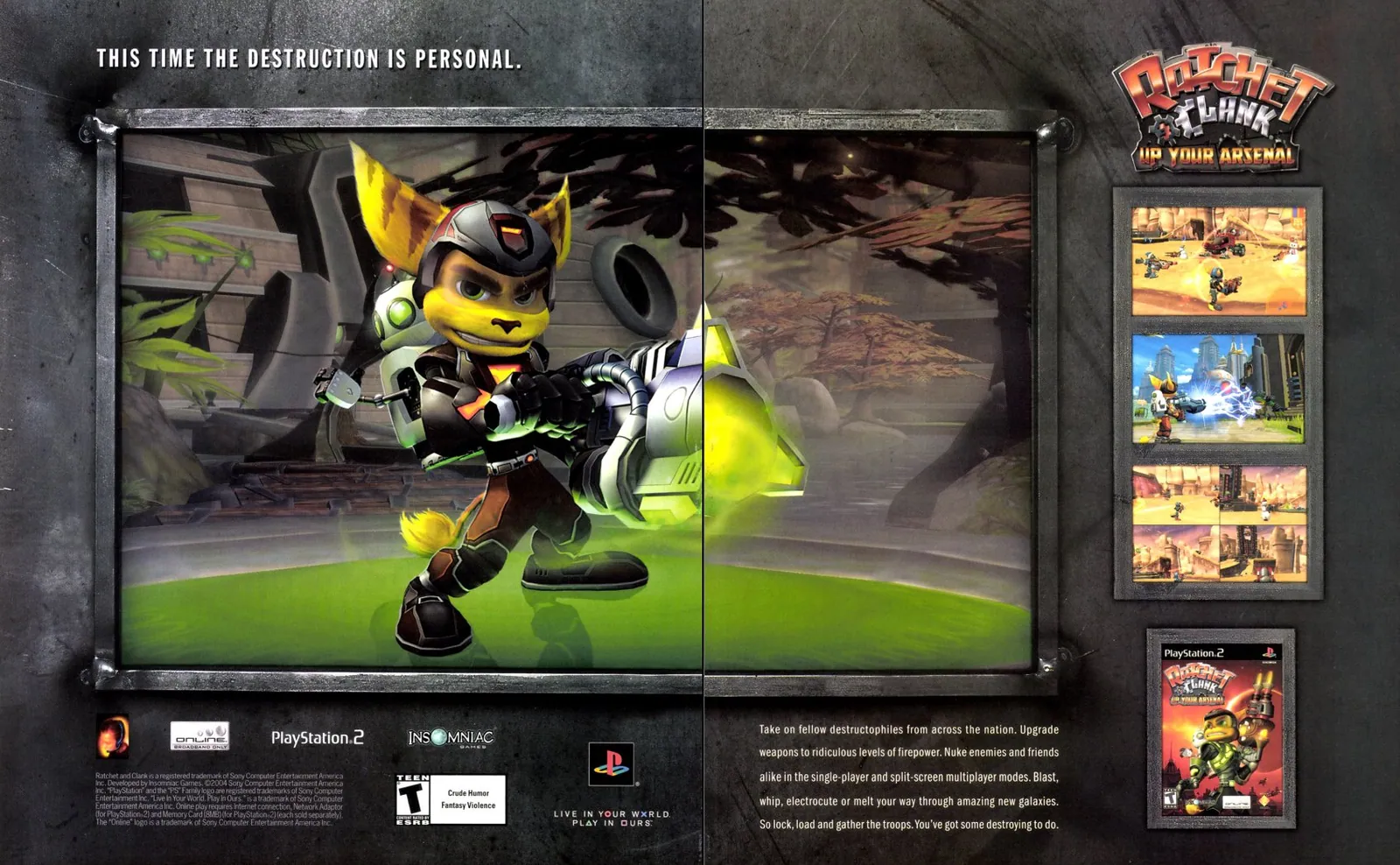 Anuncio de revista gringa de Ratchet & Clank: Up Your Arsenal. 
