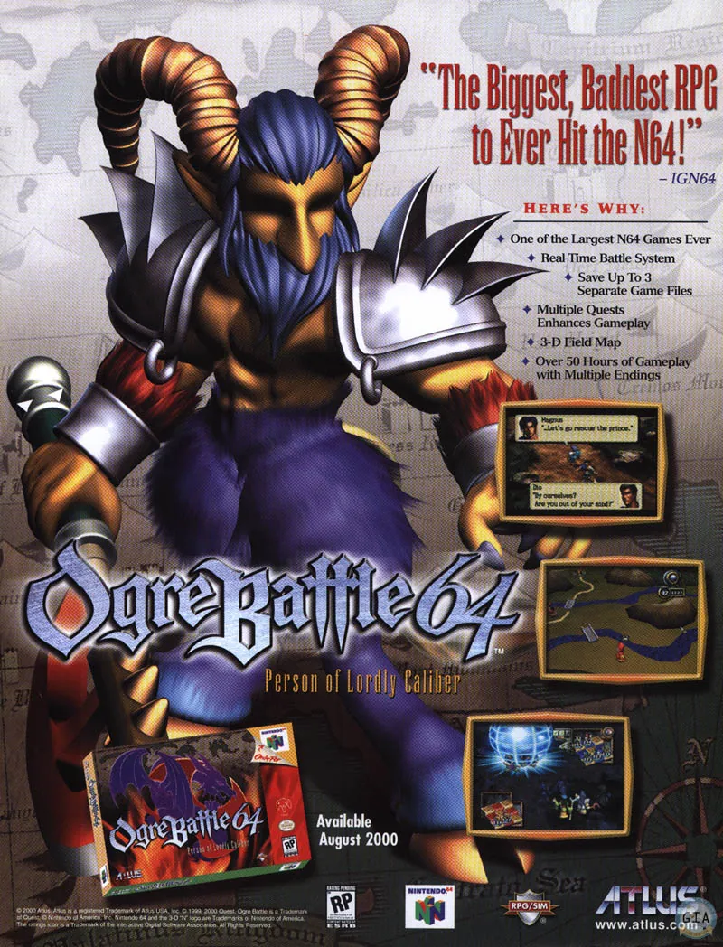 Anuncio de revista gringa de Ogre Battle 64