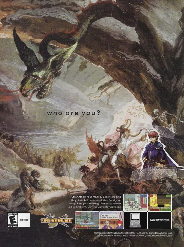 Anuncio de revista gringa de Fire Emblem, con la campaña '¿Quién eres?'