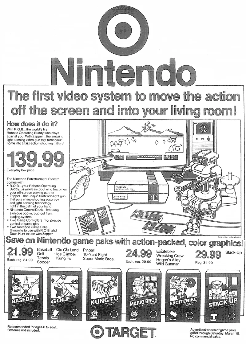 Primer anuncio de NES y de Super Mario en US