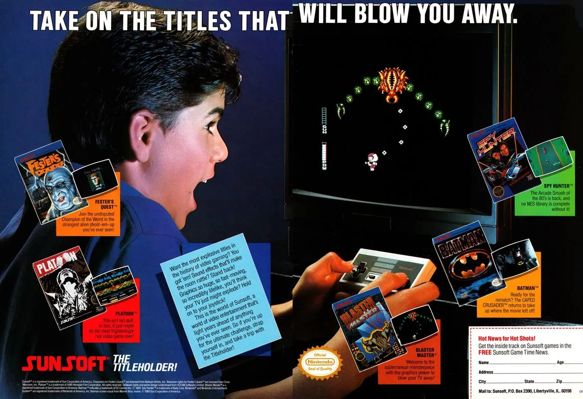 Anuncio de Sunsoft en revistas estadounidenses