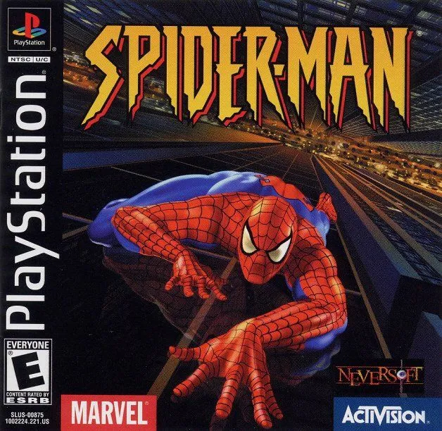 Portada para PS1 del 1er juego 3D de Spidey