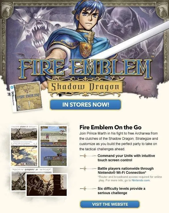 Mensaje promocional vía email de Fire Emblem: Shadow Dragon