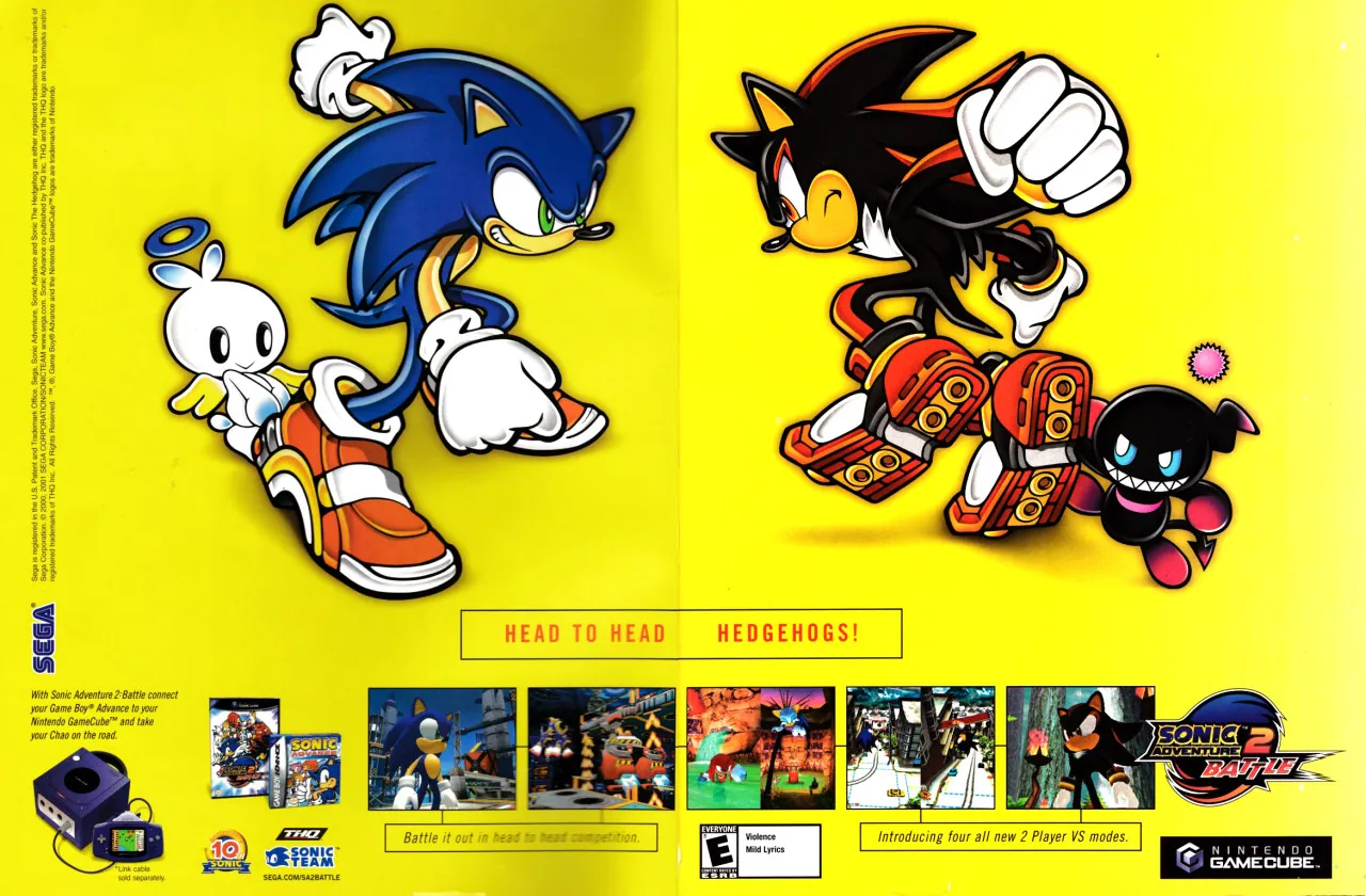 Anuncio de revista gringa de Sonic Advance y Sonic Adventure 2 Battle