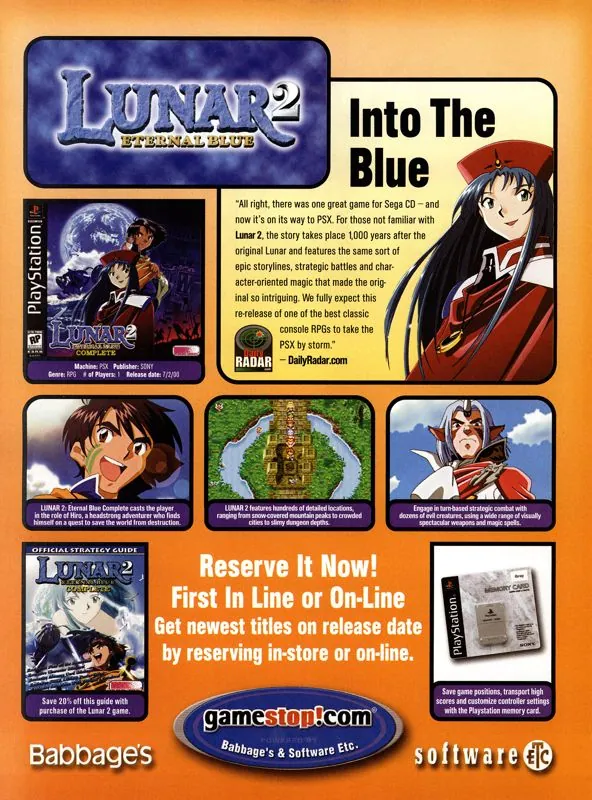 Otro anuncio de revista gringa de Lunar 2: Eternal Blue Complete