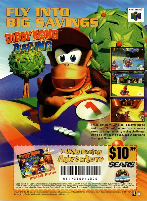Anuncio de revista gringa de Diddy Kong Racing