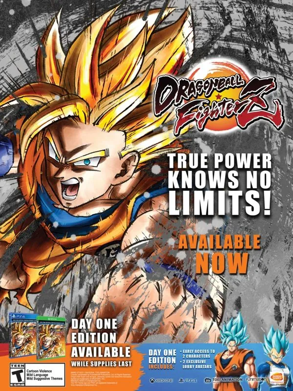Anuncio de revista gringa de Dragon Ball FighterZ